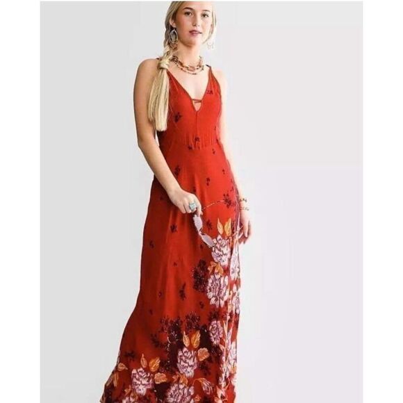 Free People Get To You Printed Maxi Slip Size M - Picture 2 of 7